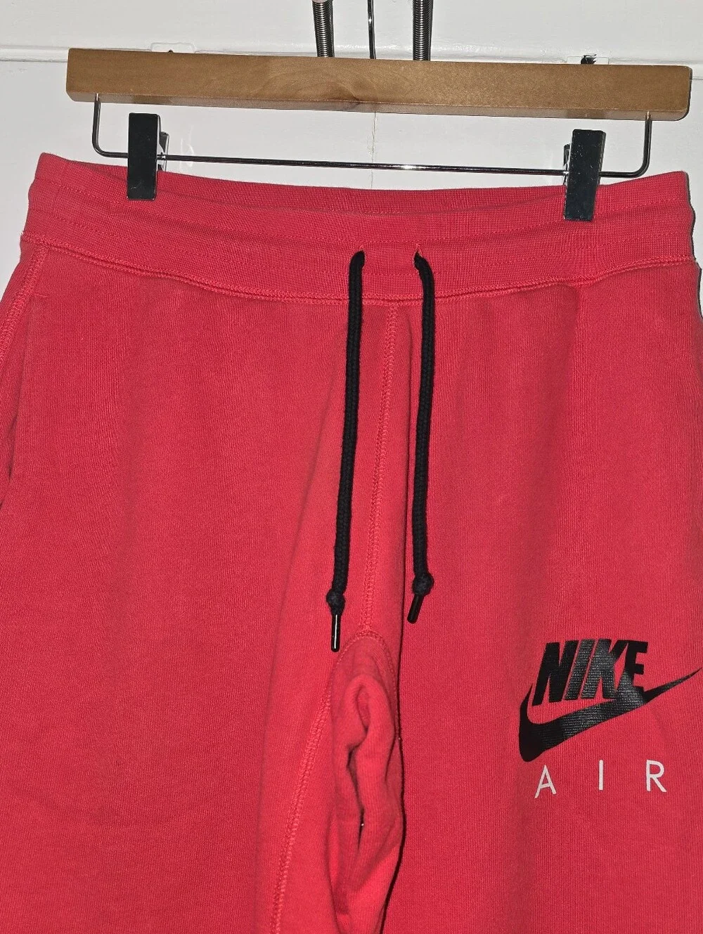 Nike Air Red Fleece Sweat Joggers with Black Logo Mens Size M